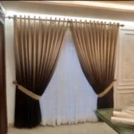 Elegant Brown & Beige Ombre Layered Curtains with White Sheer