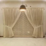 Elegant Cream & Beige Damask Layered Fancy Curtains
