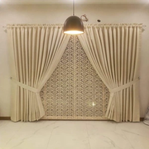 Elegant Cream & Beige Damask Layered Fancy Curtains Elegant Cream & Beige Damask Layered Fancy Curtains