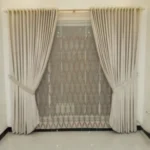 Elegant Cream & Beige Layered Curtains with Patterned Sheer