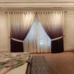 Elegant Cream & Burgundy Ombre Layered Curtains with White Sheer