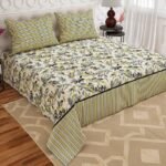 Elegant Cream, Grey & Mustard Yellow Botanical Printed Double Bedsheet Set