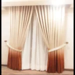 Elegant Cream & Rust Brown Ombre Curtains with Pearl Tiebacks