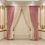 Elegant Dusty Pink & Cream Layered Luxury Curtain