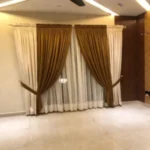 Elegant Golden Brown & Cream Double Layer Fancy Curtains