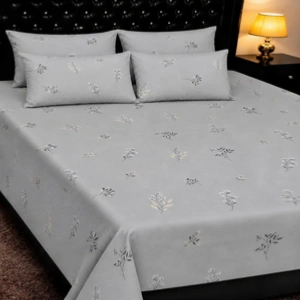 Elegant Light Grey Minimal Botanical Printed Bedsheet