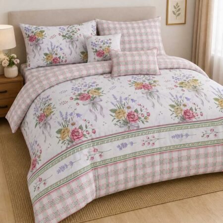 Elegant Pink Floral Printed Bed Sheet Set