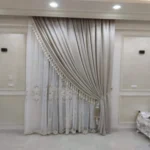 Elegant Silver Grey Layered Curtains with Embroidered Lace Sheer