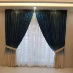 Elegant Teal Blue & Cream Ombre Layered Fancy Curtains