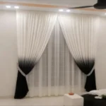 Elegant White & Black Ombre Layered Curtains with Sheer