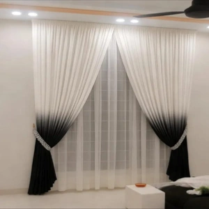 Elegant White & Black Ombre Layered Curtains with Sheer Elegant White & Black Ombre Layered Curtains with Sheer