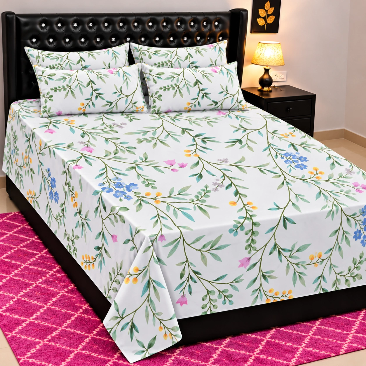 Elegant White Botanical Floral Printed Bedsheet – Multicolor Elegant White Botanical Floral Printed Bedsheet – Multicolor