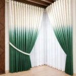 Elegant White & Emerald Green Ombre Layered Fancy Curtains
