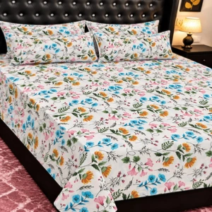 Elegant White Multicolor Wildflower Floral Printed Bedsheet