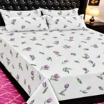 Elegant White & Purple Tulip Floral Printed Bedsheet