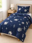 Galaxy Space Kids Printed Bedsheet – Navy Blue Planets & Stars Design