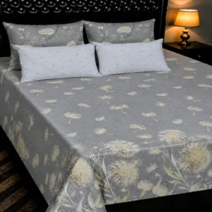 Grey Dandelion Floral Printed Bedsheet