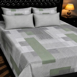 Grey & Sage Green Geometric Printed Bedsheet