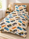 Hot Wheels Racing Cars Kids Bedsheet – Blue & Orange Sports Car Design