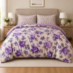 Lavender Bloom Floral Printed Bedsheet – Elegant Purple & Beige Design