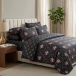 Luxury Dark Floral Printed Double Bed Sheet Set