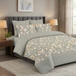Luxury Printed Double Bed Sheet – Sage Green Botanical Pattern