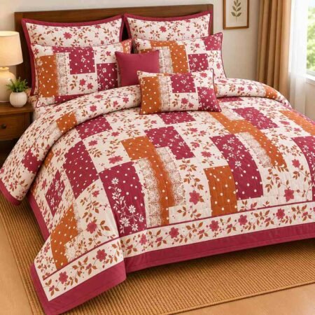 Maroon Patchwork Floral Printed Bedding Set