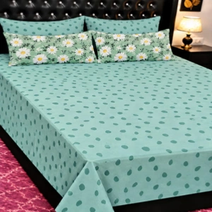 Mint Green Polka Dot Bedsheet with Daisy Floral Pillow Covers