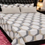 Modern Beige & Grey Hexagon Geometric Printed Bedsheet