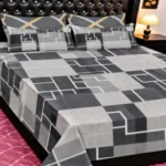 Modern Grey & Black Abstract Geometric Block Printed Bedsheet