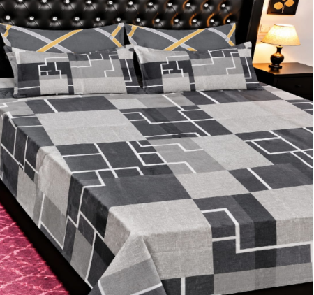 Modern Grey & Black Abstract Geometric Block Printed Bedsheet GN