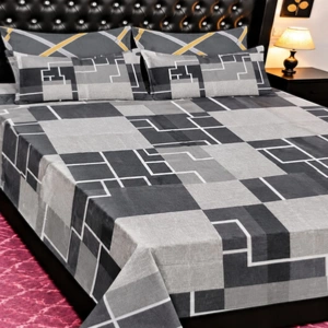 Modern Grey & Black Abstract Geometric Block Printed Bedsheet