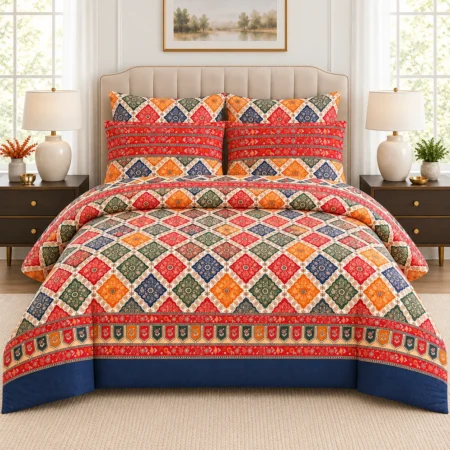 Multicolor Boho Medallion Printed Bedsheet – Traditional Geometric Design