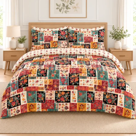 Multicolor Floral Patchwork Printed Bedsheet – Boho Style Design