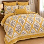 Mustard Yellow Floral Printed Bed Sheet Set
