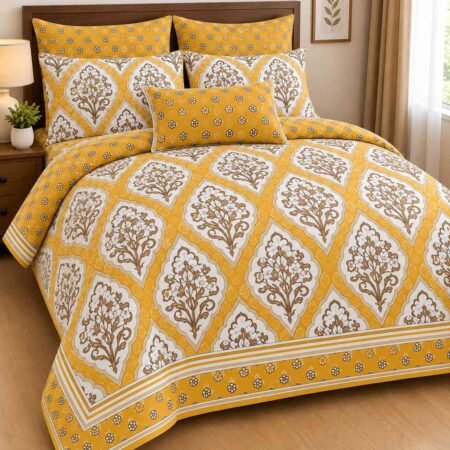Mustard Yellow Floral Printed Bed Sheet Set