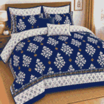Navy Blue Floral Printed Bedding Set