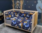 Navy Blue Moon & Stars Cot Bedding Set