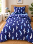 Ocean Adventure Shark Printed Kids Bedsheet – Navy Blue Design
