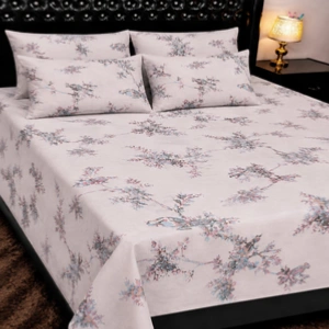 Pastel Pink & Blue Botanical Floral Printed Bedsheet