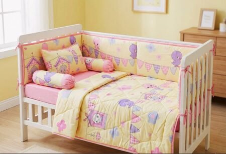 Pink & Yellow Cartoon Cot Bedding Set