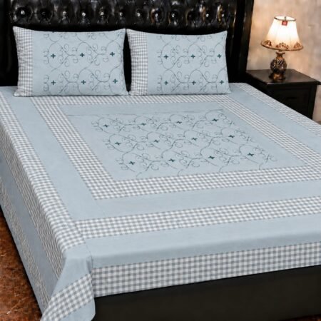 Printed Patchwork Embroidered Bed Sheet GN Design (15)