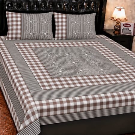 Printed Patchwork Embroidered Bed Sheet GN Design (2)