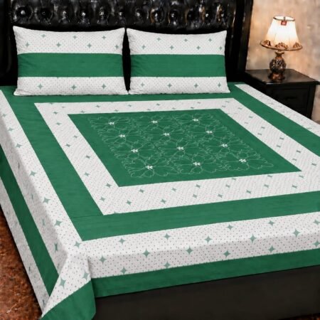 Printed Patchwork Embroidered Bed Sheet GN Design (6)