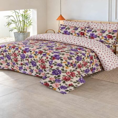 Purple Rose Floral Printed Bed Sheet Set