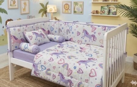 Purple Unicorn & Rainbow Cot Bedding Set