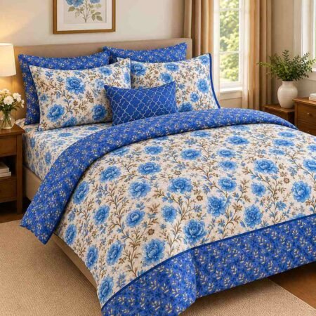 Royal Blue Blossom Printed Bedsheet