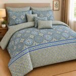 Royal Blue Floral Printed Bed Sheet Set
