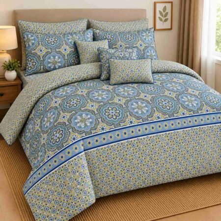 Royal Blue Floral Printed Bed Sheet Set