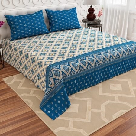 Royal Blue Geometric Floral Bedsheet